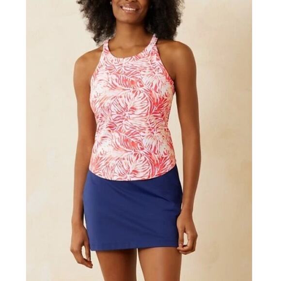 Tommy Bahama Women's Pure Coral Abby Monstera Mirage Halter Tank Top Size XL - Picture 1 of 8